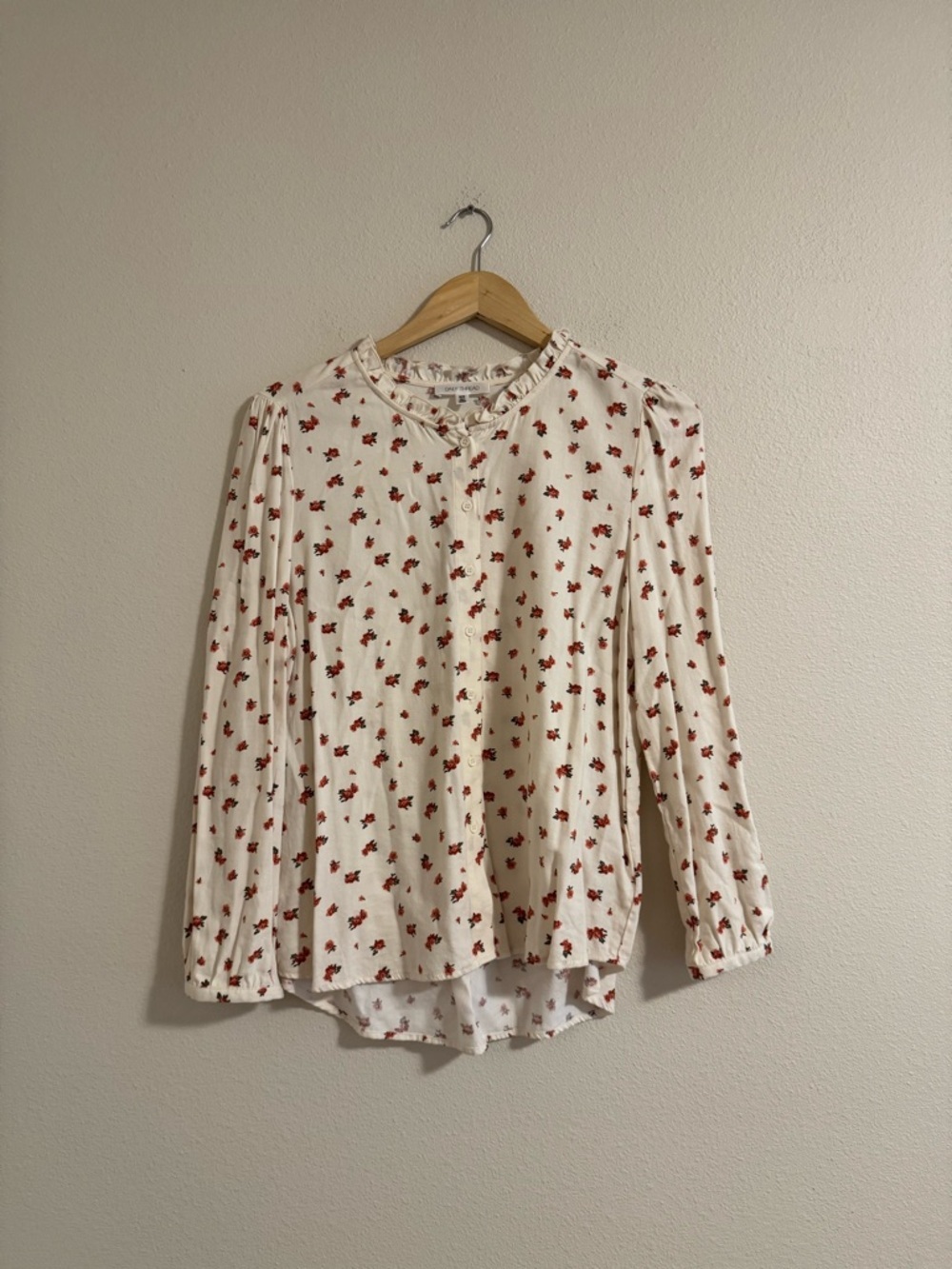 Daily thread Button-Front Cream Blouse with Red Floral Print